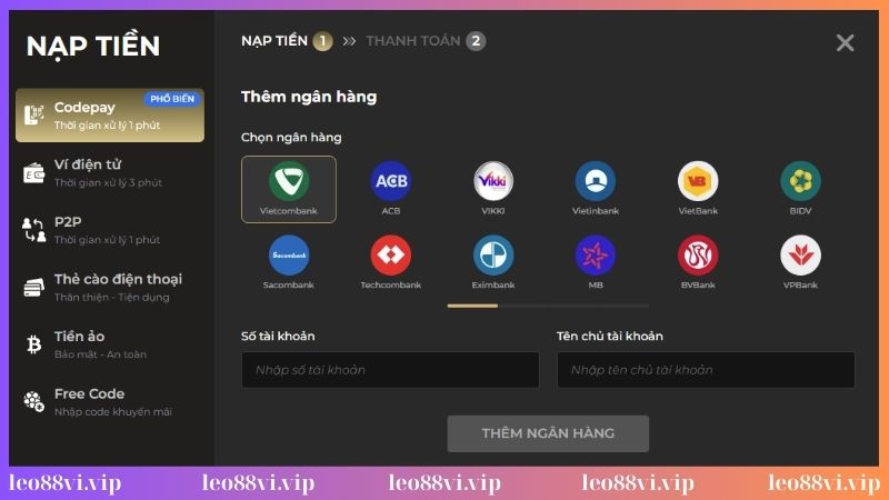 Nạp tiền Leo88 qua Code Pay